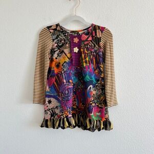 ZaZa Couture Artsy Boho Mixed Print Ruffle Tunic Top 4 Maximalist Whimsical Chic